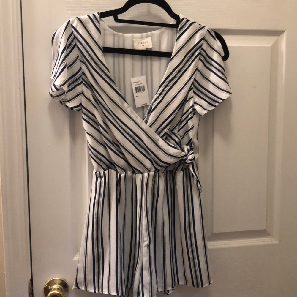 Everly Navy striped romper
